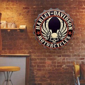 New Harley, Davidson Round Tin Metal Sign Flying Skull Metal Sign